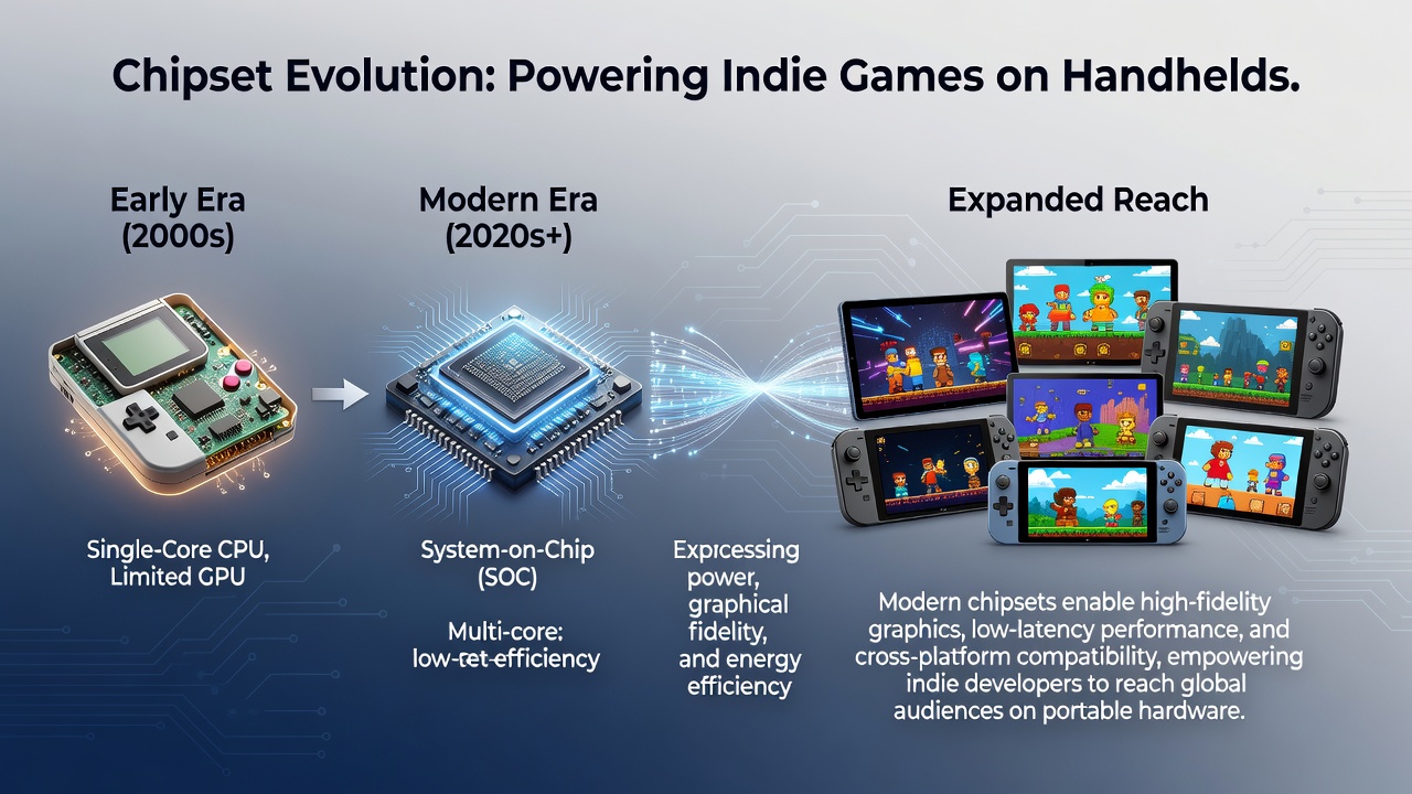 Indie developers testing handheld game builds on latest chipset hardware