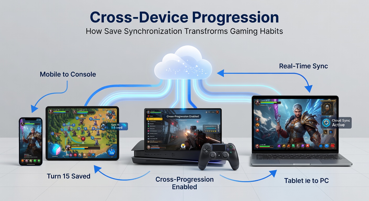 Gamer switching between smartphone and console with synchronized progress indicators on screen