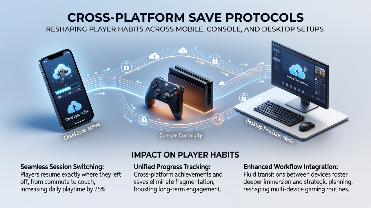 Diagram showing data flow between mobile phone, gaming console, and desktop computer during save synchronization