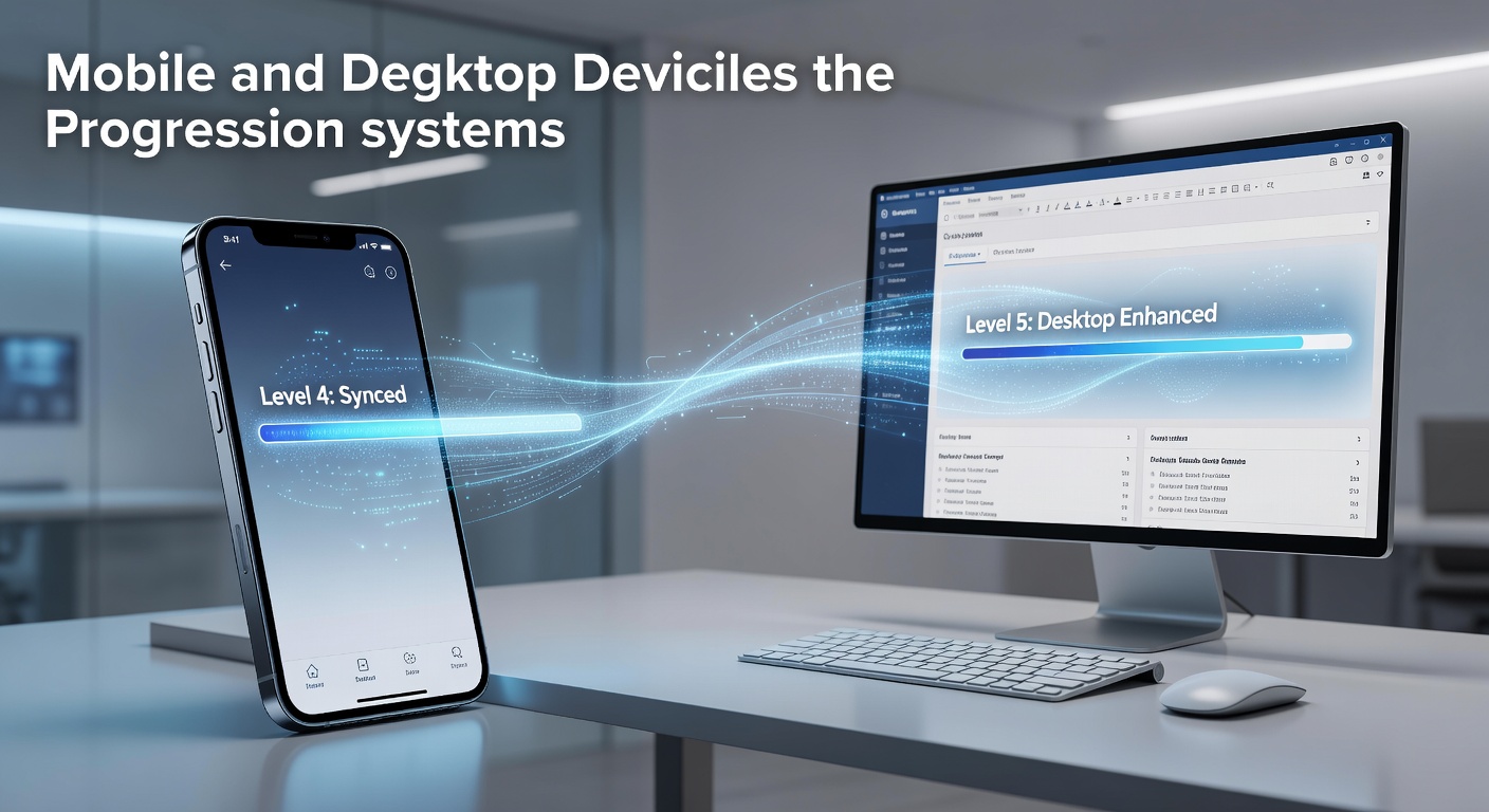 Illustration showing seamless device handoff between mobile phone and desktop PC during gameplay