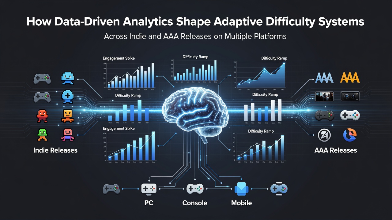Developers reviewing real-time analytics dashboards for difficulty balancing in a studio setting