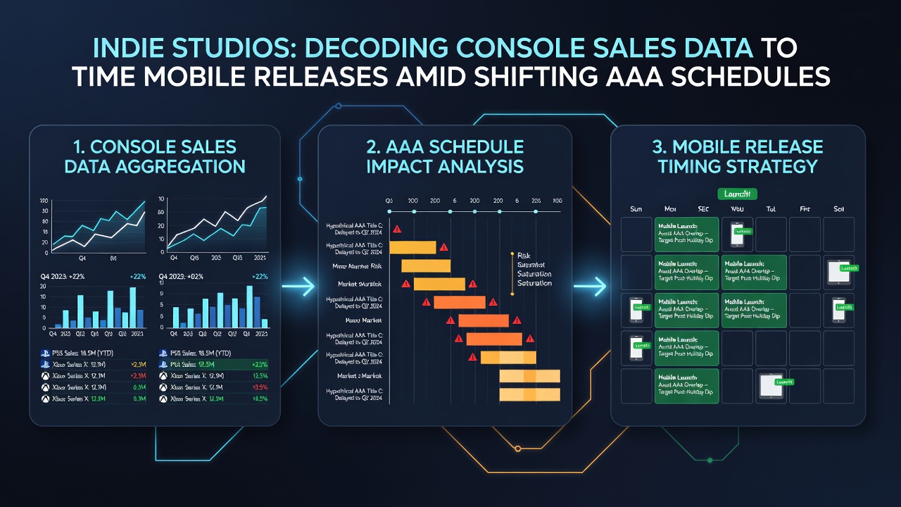 Mobile game development team discussing release timing based on market data