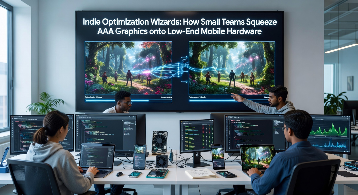 Close-up of a mobile screen displaying hyper-realistic indie game graphics running fluidly on low-spec hardware