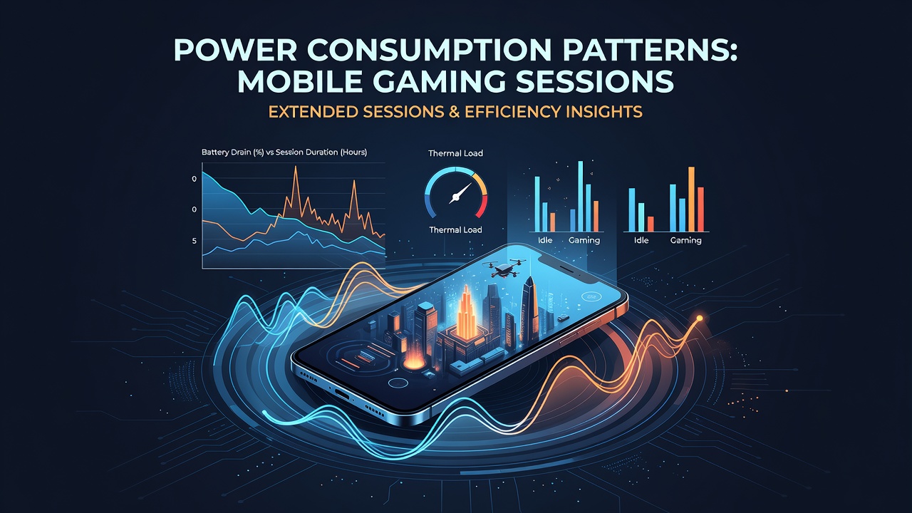 Chart showing power consumption fluctuations during a multi-hour mobile gaming session on a smartphone