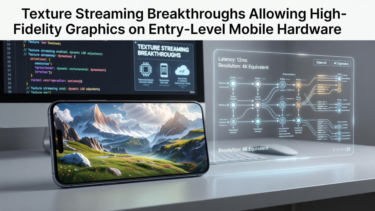 Mobile device displaying high-fidelity game graphics enabled by texture streaming technology