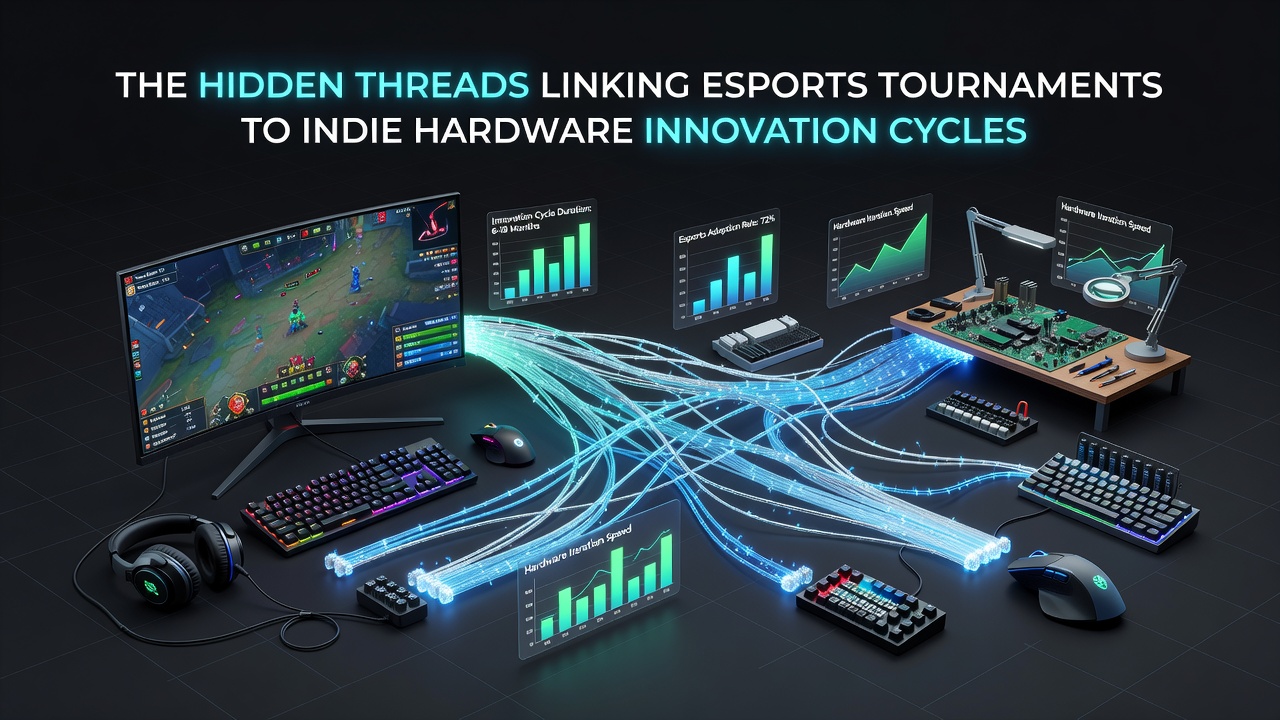 Close-up of indie-developed gaming hardware components being tested alongside professional esports equipment