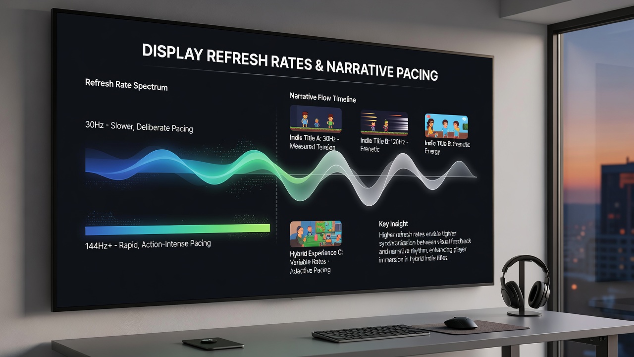Side-by-side comparison of narrative scene rendering at different refresh rates in an indie hybrid title