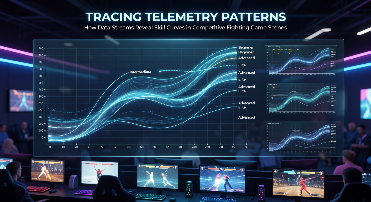 Line graphs comparing player skill progression across multiple fighting game seasons with overlaid input accuracy metrics